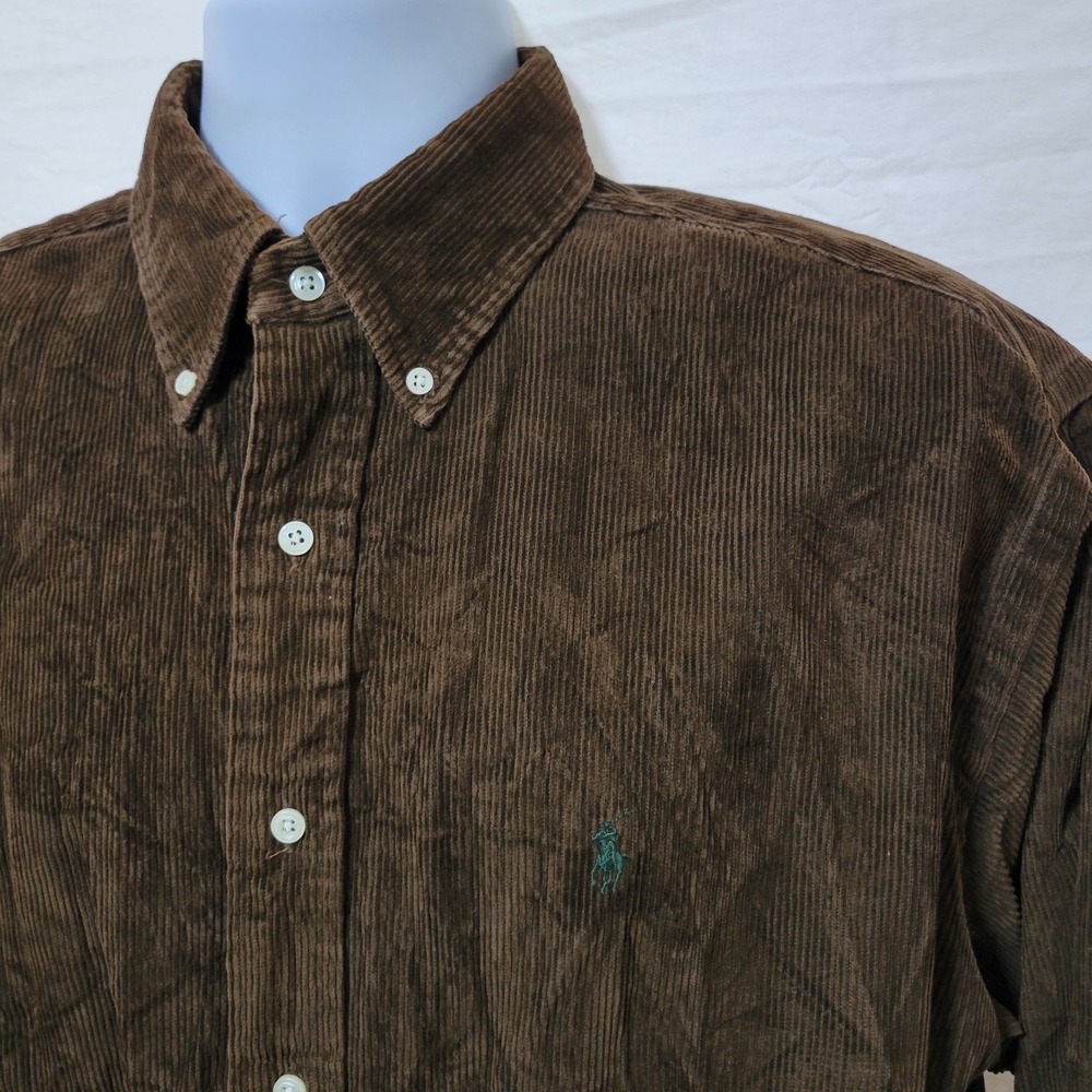Vintage Ralph Lauren Blake Sz L Men's Button Up Shirt Brown Corduroy Green Pony